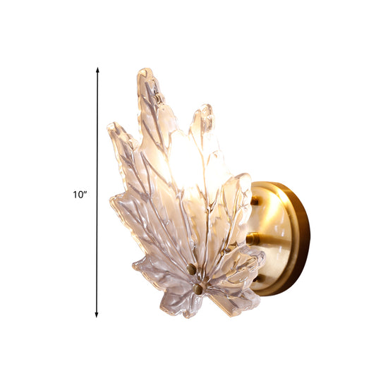 1 Bulb Wall Light Sconce Traditional Living Room LED Wall Lighting Fixture with Maple Clear Glass Shade Clearhalo 'Wall Lamps & Sconces' 'Wall Lights' Lighting' 316762