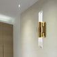 2 Lights Bedroom Wall Lamp Modern Gold Wall Mount Light with Tube Prismatic Crystal Shade Clearhalo 'Cast Iron' 'Glass' 'Industrial' 'Modern wall lights' 'Modern' 'Tiffany' 'Traditional wall lights' 'Wall Lamps & Sconces' 'Wall Lights' Lighting' 317107