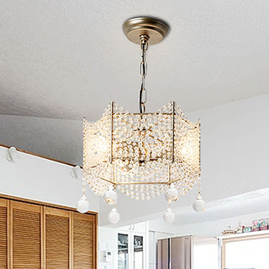 Beaded Crystal Chandelier Traditional 4/6 Lights Dining Room Pendant Lighting Fixture in Brass Clearhalo 'Ceiling Lights' 'Chandeliers' Lighting' options 317155