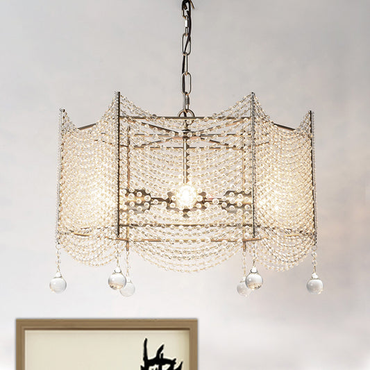 Beaded Crystal Chandelier Traditional 4/6 Lights Dining Room Pendant Lighting Fixture in Brass Clearhalo 'Ceiling Lights' 'Chandeliers' Lighting' options 317161