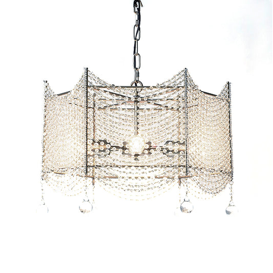 Beaded Crystal Chandelier Traditional 4/6 Lights Dining Room Pendant Lighting Fixture in Brass Clearhalo 'Ceiling Lights' 'Chandeliers' Lighting' options 317162