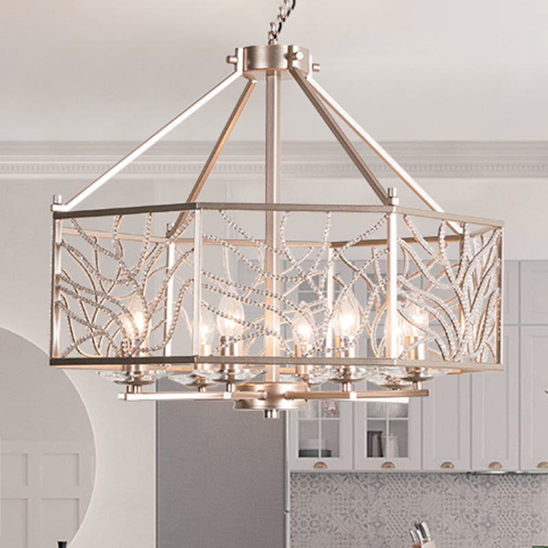Candlestick Living Room Chandelier Minimalism Crystal 6/8 Lights Champagne Silver Pendant Lamp Clearhalo 'Ceiling Lights' 'Chandeliers' Lighting' options 317187