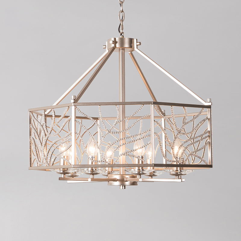 Candlestick Living Room Chandelier Minimalism Crystal 6/8 Lights Champagne Silver Pendant Lamp Clearhalo 'Ceiling Lights' 'Chandeliers' Lighting' options 317188