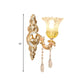 1/2 Heads Frosted Glass Wall Sconce Traditionalist Gold Flower Living Room Wall Mounted Light with Crystal Draping Clearhalo 'Wall Lamps & Sconces' 'Wall Lights' Lighting' 317251