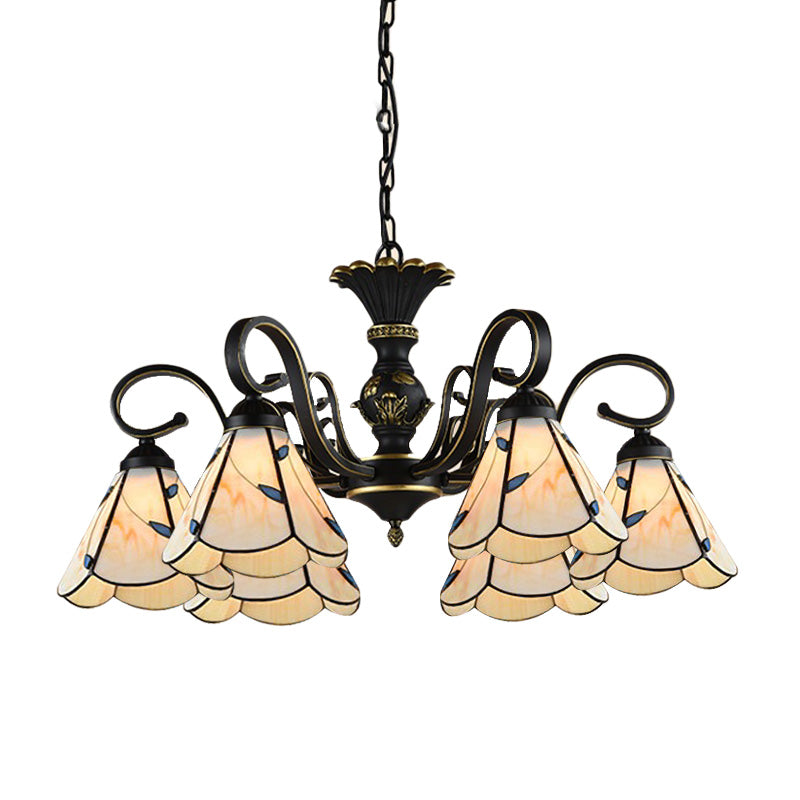 Mediterranean Conical Chandelier Lamp 5/6/8 Lights White/Blue Glass Hanging Ceiling Light for Living Room Clearhalo 'Ceiling Lights' 'Chandeliers' 'Industrial' 'Middle Century Chandeliers' 'Pendant Lights' 'Tiffany Chandeliers' 'Tiffany close to ceiling' 'Tiffany' Lighting' 317275