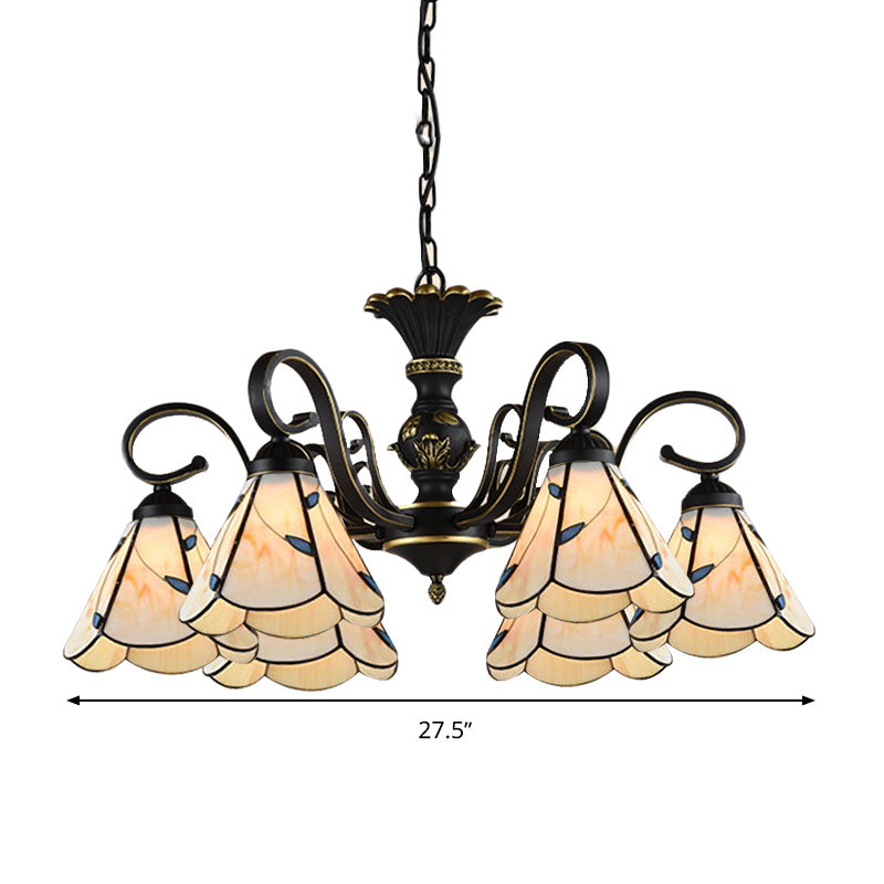 Mediterranean Conical Chandelier Lamp 5/6/8 Lights White/Blue Glass Hanging Ceiling Light for Living Room Clearhalo 'Ceiling Lights' 'Chandeliers' 'Industrial' 'Middle Century Chandeliers' 'Pendant Lights' 'Tiffany Chandeliers' 'Tiffany close to ceiling' 'Tiffany' Lighting' 317276