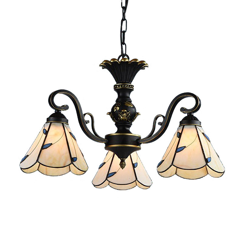 Mediterranean Conical Chandelier Lamp 5/6/8 Lights White/Blue Glass Hanging Ceiling Light for Living Room Clearhalo 'Ceiling Lights' 'Chandeliers' 'Industrial' 'Middle Century Chandeliers' 'Pendant Lights' 'Tiffany Chandeliers' 'Tiffany close to ceiling' 'Tiffany' Lighting' 317283