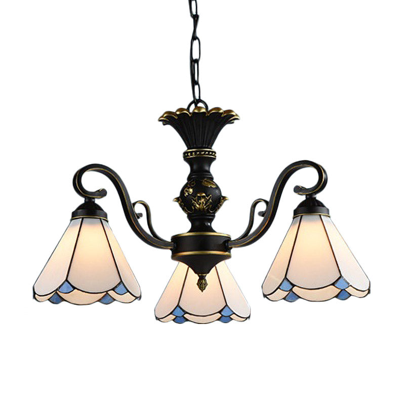 Mediterranean Conical Chandelier Lamp 5/6/8 Lights White/Blue Glass Hanging Ceiling Light for Living Room Clearhalo 'Ceiling Lights' 'Chandeliers' 'Industrial' 'Middle Century Chandeliers' 'Pendant Lights' 'Tiffany Chandeliers' 'Tiffany close to ceiling' 'Tiffany' Lighting' 317299