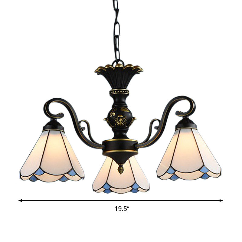 Mediterranean Conical Chandelier Lamp 5/6/8 Lights White/Blue Glass Hanging Ceiling Light for Living Room Clearhalo 'Ceiling Lights' 'Chandeliers' 'Industrial' 'Middle Century Chandeliers' 'Pendant Lights' 'Tiffany Chandeliers' 'Tiffany close to ceiling' 'Tiffany' Lighting' 317300