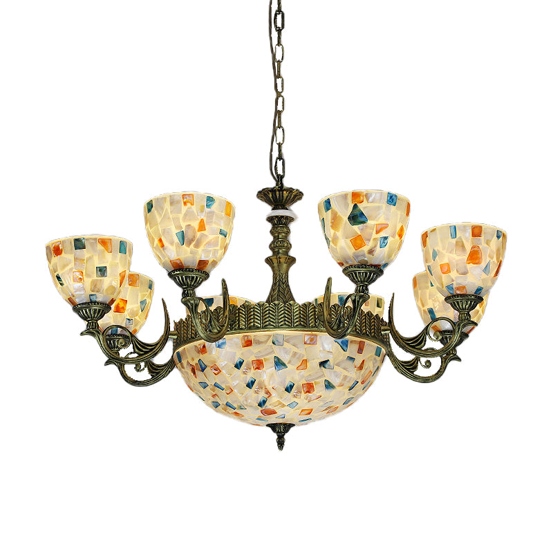 White 5/9/11 Lights Ceiling Chandelier Mediterranean Shell Mosaic Pendant Lighting Fixture Clearhalo 'Ceiling Lights' 'Chandeliers' 'Industrial' 'Middle Century Chandeliers' 'Tiffany Chandeliers' 'Tiffany close to ceiling' 'Tiffany' Lighting' 317444
