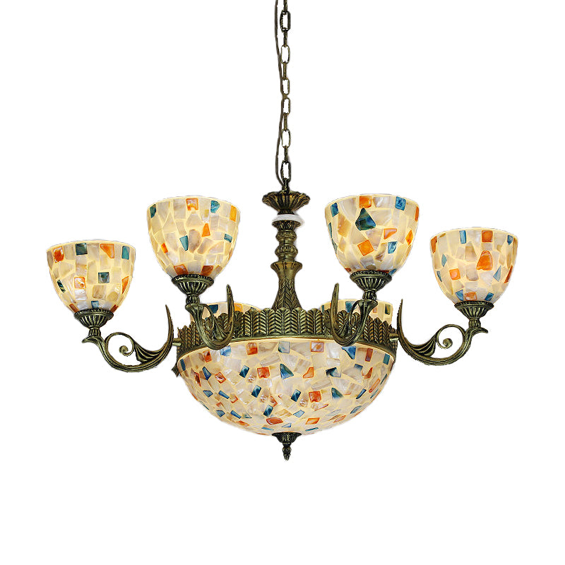 White 5/9/11 Lights Ceiling Chandelier Mediterranean Shell Mosaic Pendant Lighting Fixture Clearhalo 'Ceiling Lights' 'Chandeliers' 'Industrial' 'Middle Century Chandeliers' 'Tiffany Chandeliers' 'Tiffany close to ceiling' 'Tiffany' Lighting' 317448