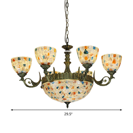 White 5/9/11 Lights Ceiling Chandelier Mediterranean Shell Mosaic Pendant Lighting Fixture Clearhalo 'Ceiling Lights' 'Chandeliers' 'Industrial' 'Middle Century Chandeliers' 'Tiffany Chandeliers' 'Tiffany close to ceiling' 'Tiffany' Lighting' 317449