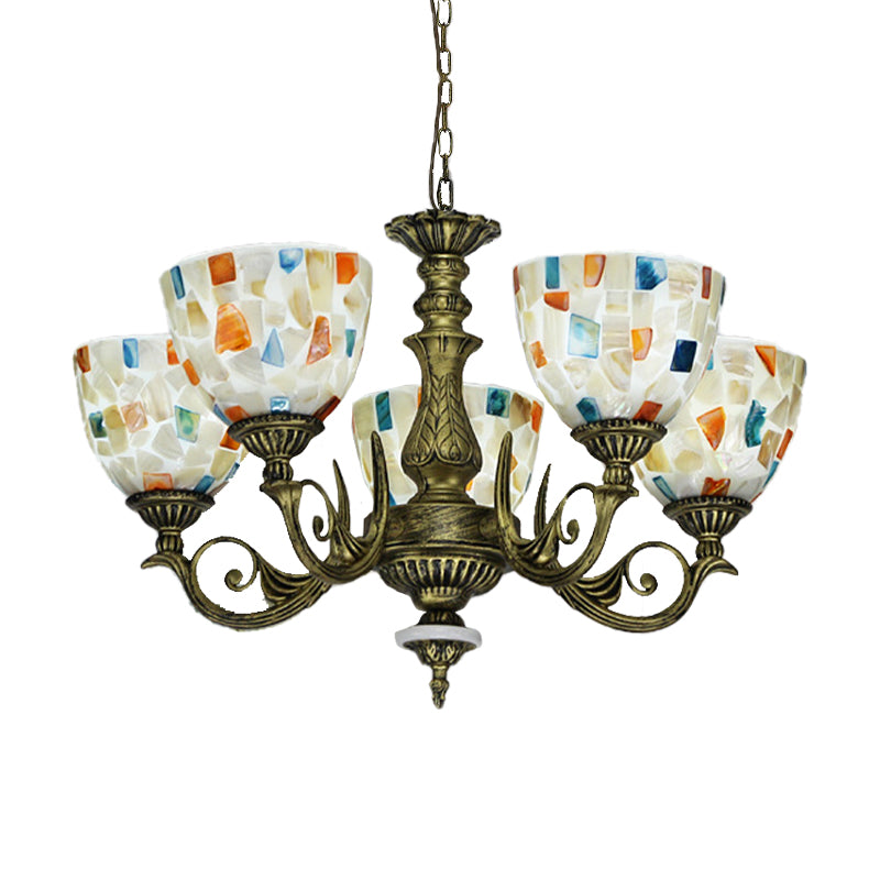 White 5/9/11 Lights Ceiling Chandelier Mediterranean Shell Mosaic Pendant Lighting Fixture Clearhalo 'Ceiling Lights' 'Chandeliers' 'Industrial' 'Middle Century Chandeliers' 'Tiffany Chandeliers' 'Tiffany close to ceiling' 'Tiffany' Lighting' 317452