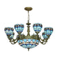 Curved Arm Hanging Chandelier 5/9/11 Lights Cut Glass Victorian Suspension Lighting in Blue for Bedroom Clearhalo 'Ceiling Lights' 'Chandeliers' 'Industrial' 'Middle Century Chandeliers' 'Tiffany Chandeliers' 'Tiffany close to ceiling' 'Tiffany' Lighting' 317482