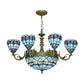 Curved Arm Hanging Chandelier 5/9/11 Lights Cut Glass Victorian Suspension Lighting in Blue for Bedroom Clearhalo 'Ceiling Lights' 'Chandeliers' 'Industrial' 'Middle Century Chandeliers' 'Tiffany Chandeliers' 'Tiffany close to ceiling' 'Tiffany' Lighting' 317486