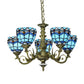 Curved Arm Hanging Chandelier 5/9/11 Lights Cut Glass Victorian Suspension Lighting in Blue for Bedroom Clearhalo 'Ceiling Lights' 'Chandeliers' 'Industrial' 'Middle Century Chandeliers' 'Tiffany Chandeliers' 'Tiffany close to ceiling' 'Tiffany' Lighting' 317490