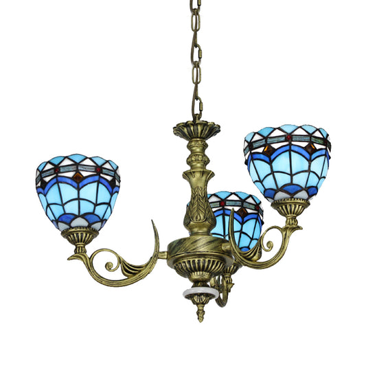 Curved Arm Hanging Chandelier 5/9/11 Lights Cut Glass Victorian Suspension Lighting in Blue for Bedroom Clearhalo 'Ceiling Lights' 'Chandeliers' 'Industrial' 'Middle Century Chandeliers' 'Tiffany Chandeliers' 'Tiffany close to ceiling' 'Tiffany' Lighting' 317494