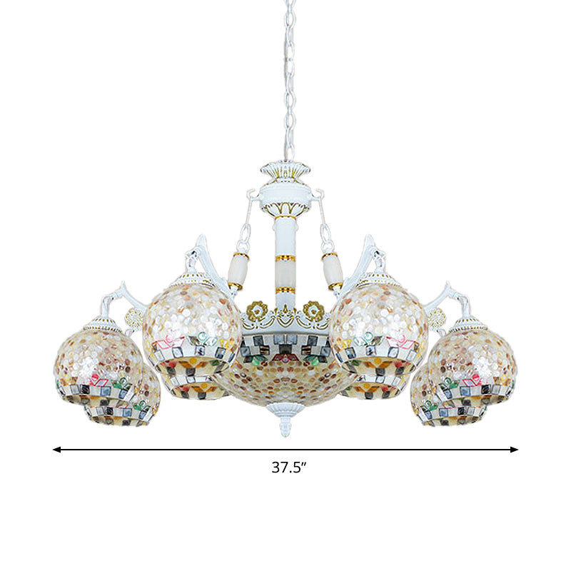 White Mosaic Pendant Chandelier Tiffany 5/9/11 Lights Shell Ceiling Suspension Lamp for Living Room Clearhalo 'Ceiling Lights' 'Chandeliers' 'Industrial' 'Middle Century Chandeliers' 'Tiffany Chandeliers' 'Tiffany close to ceiling' 'Tiffany' Lighting' 317527
