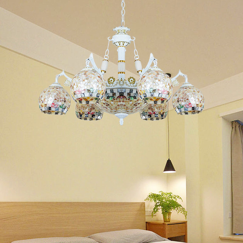White Mosaic Pendant Chandelier Tiffany 5/9/11 Lights Shell Ceiling Suspension Lamp for Living Room Clearhalo 'Ceiling Lights' 'Chandeliers' 'Industrial' 'Middle Century Chandeliers' 'Tiffany Chandeliers' 'Tiffany close to ceiling' 'Tiffany' Lighting' 317529