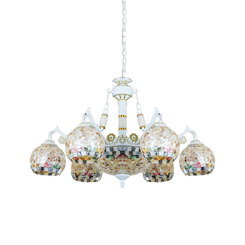 White Mosaic Pendant Chandelier Tiffany 5/9/11 Lights Shell Ceiling Suspension Lamp for Living Room Clearhalo 'Ceiling Lights' 'Chandeliers' 'Industrial' 'Middle Century Chandeliers' 'Tiffany Chandeliers' 'Tiffany close to ceiling' 'Tiffany' Lighting' 317530