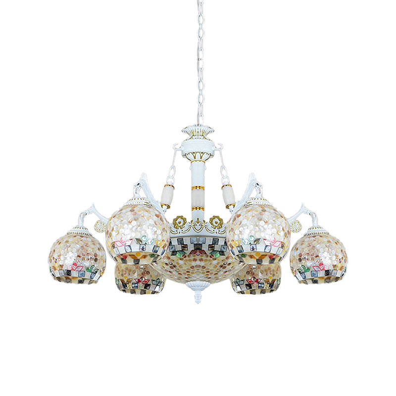 White Mosaic Pendant Chandelier Tiffany 5/9/11 Lights Shell Ceiling Suspension Lamp for Living Room Clearhalo 'Ceiling Lights' 'Chandeliers' 'Industrial' 'Middle Century Chandeliers' 'Tiffany Chandeliers' 'Tiffany close to ceiling' 'Tiffany' Lighting' 317530