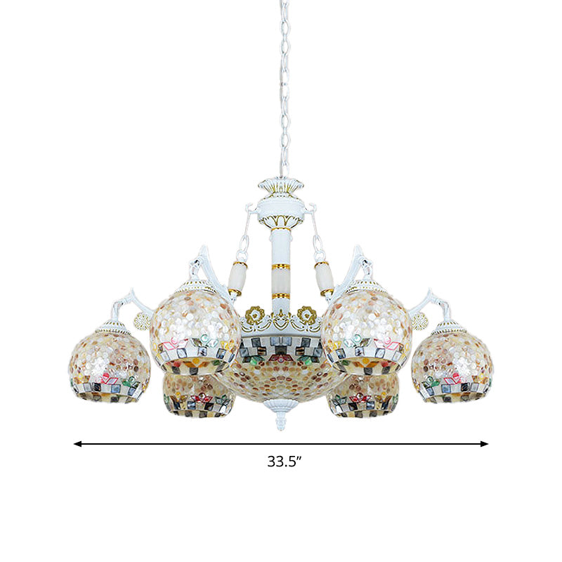 White Mosaic Pendant Chandelier Tiffany 5/9/11 Lights Shell Ceiling Suspension Lamp for Living Room Clearhalo 'Ceiling Lights' 'Chandeliers' 'Industrial' 'Middle Century Chandeliers' 'Tiffany Chandeliers' 'Tiffany close to ceiling' 'Tiffany' Lighting' 317531