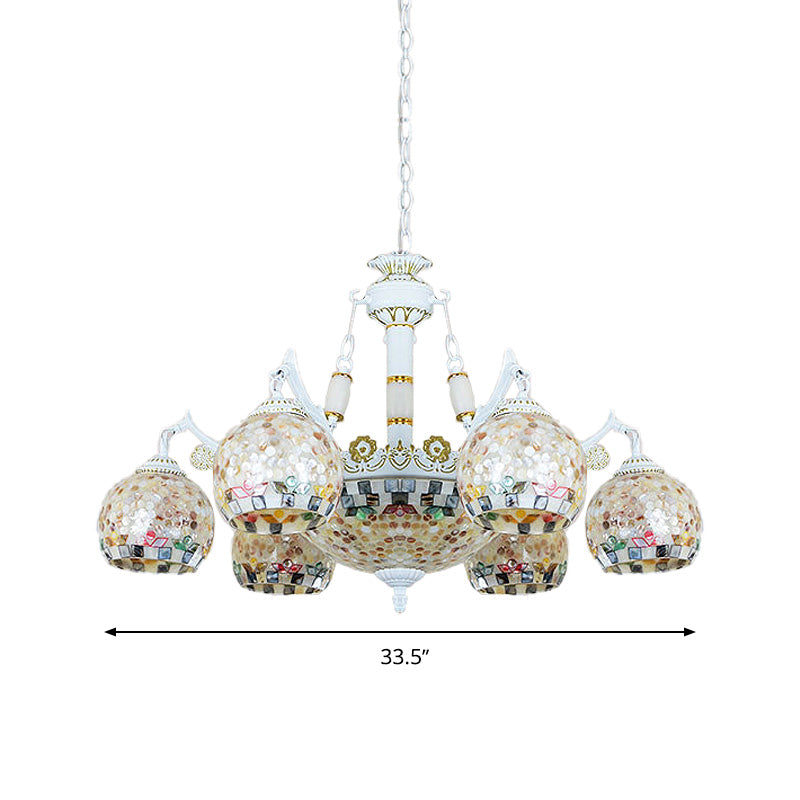 White Mosaic Pendant Chandelier Tiffany 5/9/11 Lights Shell Ceiling Suspension Lamp for Living Room Clearhalo 'Ceiling Lights' 'Chandeliers' 'Industrial' 'Middle Century Chandeliers' 'Tiffany Chandeliers' 'Tiffany close to ceiling' 'Tiffany' Lighting' 317531