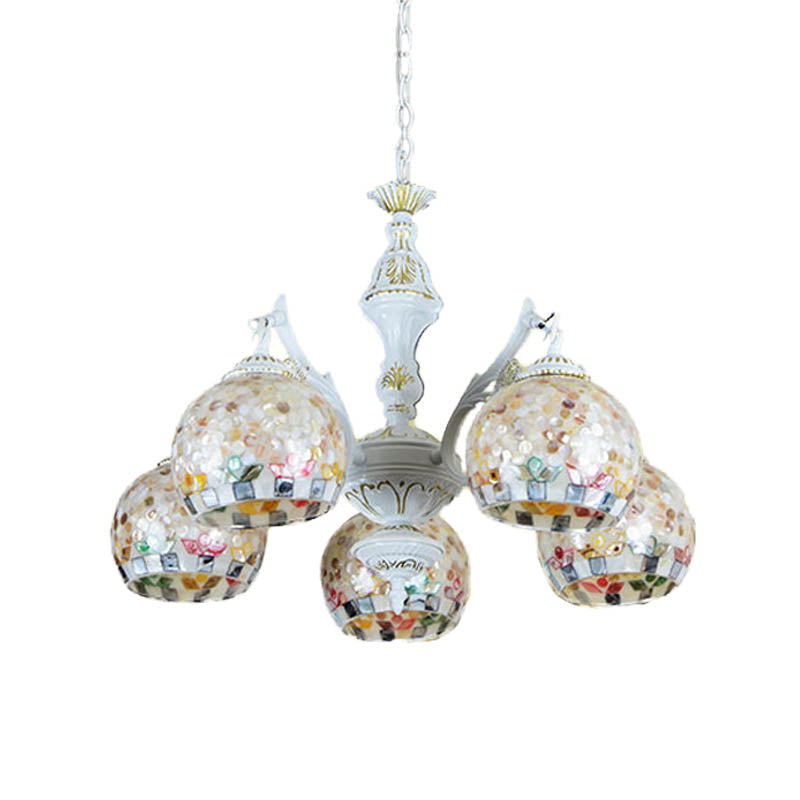 White Mosaic Pendant Chandelier Tiffany 5/9/11 Lights Shell Ceiling Suspension Lamp for Living Room Clearhalo 'Ceiling Lights' 'Chandeliers' 'Industrial' 'Middle Century Chandeliers' 'Tiffany Chandeliers' 'Tiffany close to ceiling' 'Tiffany' Lighting' 317534
