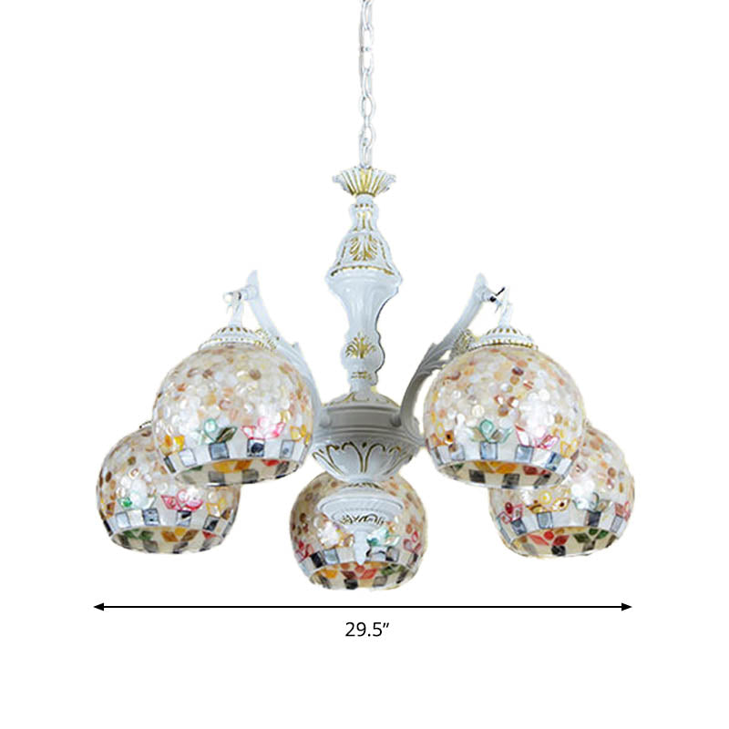White Mosaic Pendant Chandelier Tiffany 5/9/11 Lights Shell Ceiling Suspension Lamp for Living Room Clearhalo 'Ceiling Lights' 'Chandeliers' 'Industrial' 'Middle Century Chandeliers' 'Tiffany Chandeliers' 'Tiffany close to ceiling' 'Tiffany' Lighting' 317535