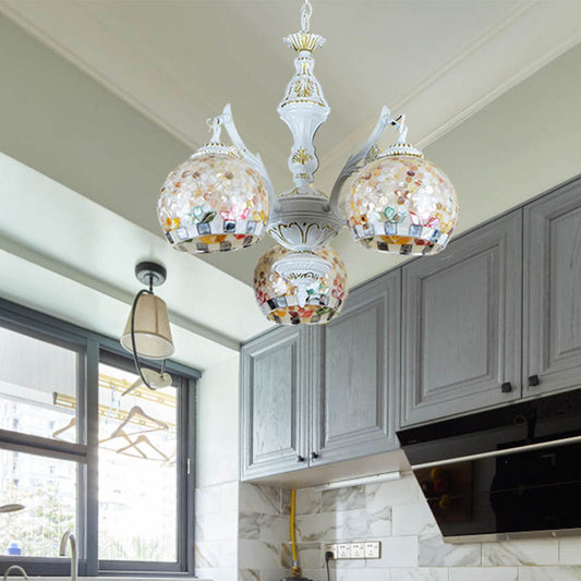 White Mosaic Pendant Chandelier Tiffany 5/9/11 Lights Shell Ceiling Suspension Lamp for Living Room Clearhalo 'Ceiling Lights' 'Chandeliers' 'Industrial' 'Middle Century Chandeliers' 'Tiffany Chandeliers' 'Tiffany close to ceiling' 'Tiffany' Lighting' 317537