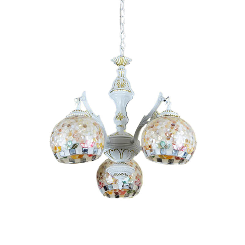 White Mosaic Pendant Chandelier Tiffany 5/9/11 Lights Shell Ceiling Suspension Lamp for Living Room Clearhalo 'Ceiling Lights' 'Chandeliers' 'Industrial' 'Middle Century Chandeliers' 'Tiffany Chandeliers' 'Tiffany close to ceiling' 'Tiffany' Lighting' 317538