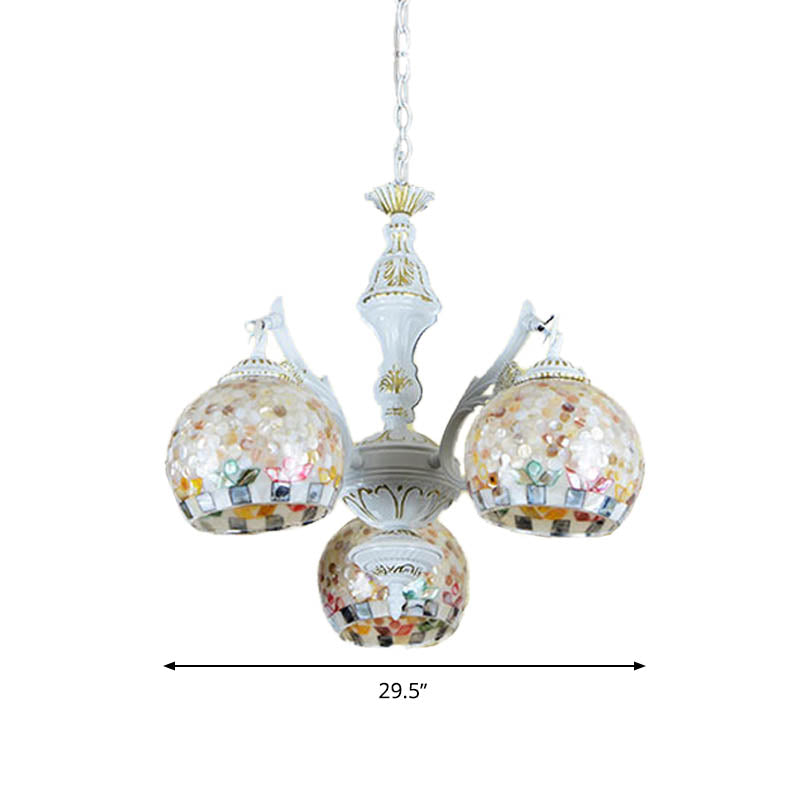 White Mosaic Pendant Chandelier Tiffany 5/9/11 Lights Shell Ceiling Suspension Lamp for Living Room Clearhalo 'Ceiling Lights' 'Chandeliers' 'Industrial' 'Middle Century Chandeliers' 'Tiffany Chandeliers' 'Tiffany close to ceiling' 'Tiffany' Lighting' 317539