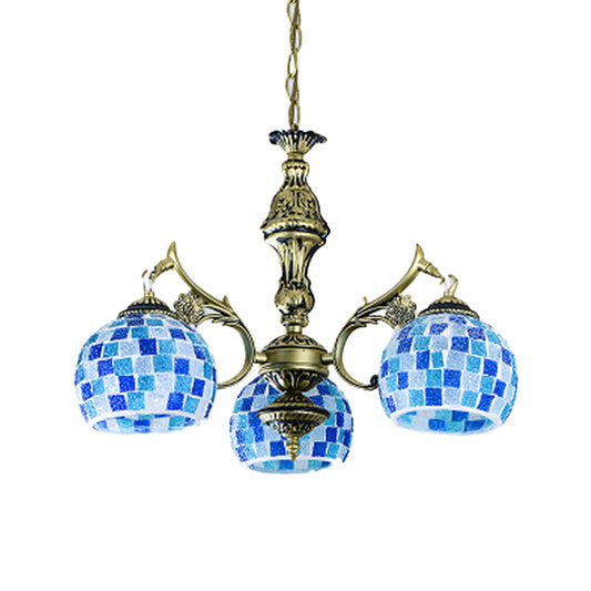 Stained Glass Globe Chandelier Pendant Light Mediterranean 5/9/11 Lights Blue Hanging Lamp Clearhalo 'Ceiling Lights' 'Chandeliers' 'Industrial' 'Middle Century Chandeliers' 'Tiffany Chandeliers' 'Tiffany close to ceiling' 'Tiffany' Lighting' 317582
