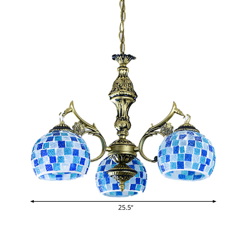 Stained Glass Globe Chandelier Pendant Light Mediterranean 5/9/11 Lights Blue Hanging Lamp Clearhalo 'Ceiling Lights' 'Chandeliers' 'Industrial' 'Middle Century Chandeliers' 'Tiffany Chandeliers' 'Tiffany close to ceiling' 'Tiffany' Lighting' 317583
