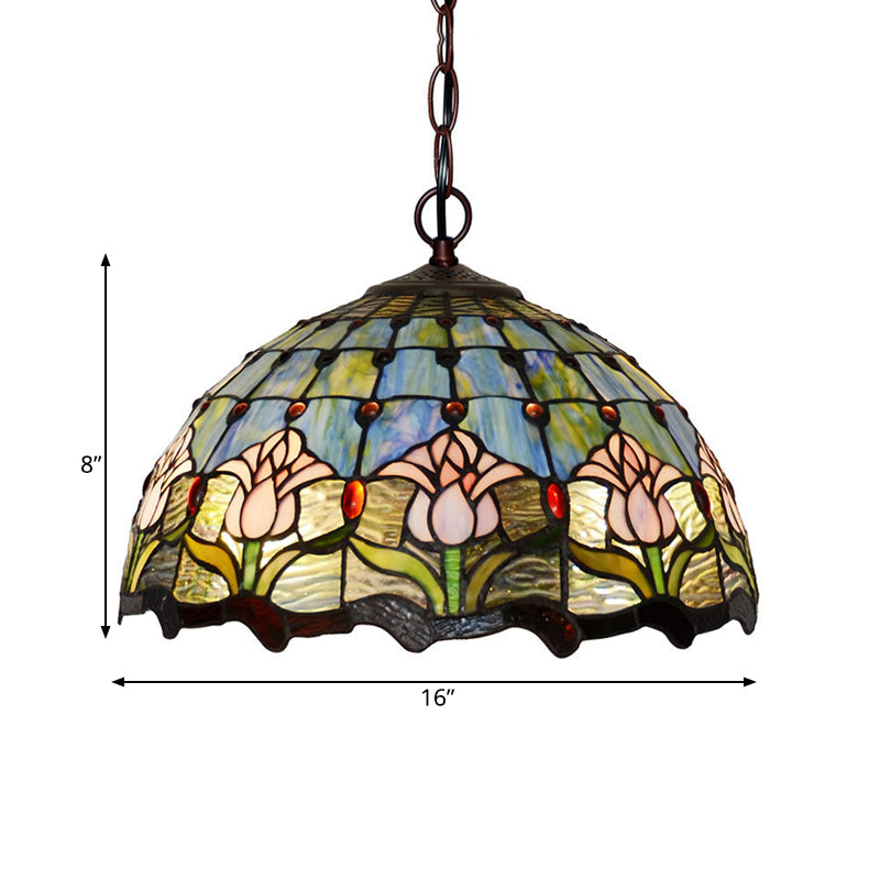 1/2 Lights Chandelier Light Tiffany Red/Green Cut Glass Suspension Lamp for Kitchen, 12"/16" W Clearhalo 'Ceiling Lights' 'Chandeliers' 'Industrial' 'Middle Century Chandeliers' 'Tiffany Chandeliers' 'Tiffany close to ceiling' 'Tiffany' Lighting' 317651
