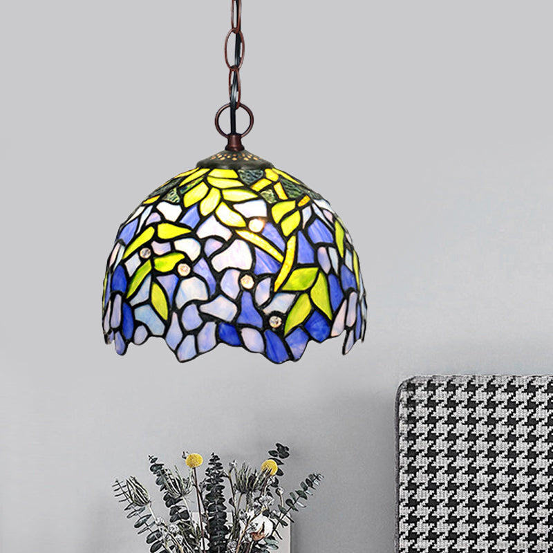 1/2 Lights Dome Hanging Chandelier Tiffany Yellow Cut Glass Pendant Lamp for Kitchen, 8"/12"/16" W Clearhalo 'Ceiling Lights' 'Chandeliers' 'Industrial' 'Middle Century Chandeliers' 'Tiffany Chandeliers' 'Tiffany close to ceiling' 'Tiffany' Lighting' 317673