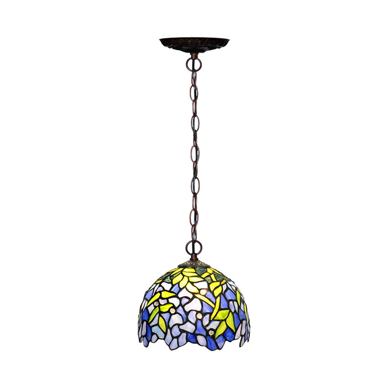 1/2 Lights Dome Hanging Chandelier Tiffany Yellow Cut Glass Pendant Lamp for Kitchen, 8"/12"/16" W Clearhalo 'Ceiling Lights' 'Chandeliers' 'Industrial' 'Middle Century Chandeliers' 'Tiffany Chandeliers' 'Tiffany close to ceiling' 'Tiffany' Lighting' 317674