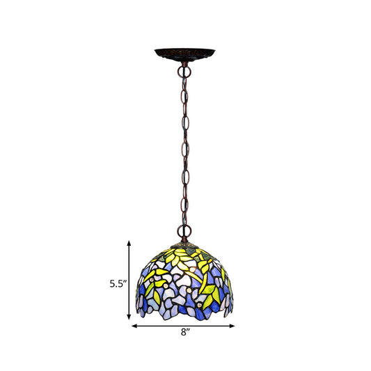 1/2 Lights Dome Hanging Chandelier Tiffany Yellow Cut Glass Pendant Lamp for Kitchen, 8"/12"/16" W Clearhalo 'Ceiling Lights' 'Chandeliers' 'Industrial' 'Middle Century Chandeliers' 'Tiffany Chandeliers' 'Tiffany close to ceiling' 'Tiffany' Lighting' 317676