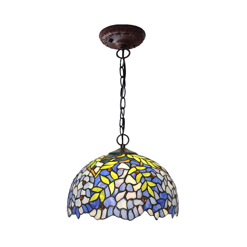 1/2 Lights Dome Hanging Chandelier Tiffany Yellow Cut Glass Pendant Lamp for Kitchen, 8"/12"/16" W Yellow 12" Clearhalo 'Ceiling Lights' 'Chandeliers' 'Industrial' 'Middle Century Chandeliers' 'Tiffany Chandeliers' 'Tiffany close to ceiling' 'Tiffany' Lighting' 317677