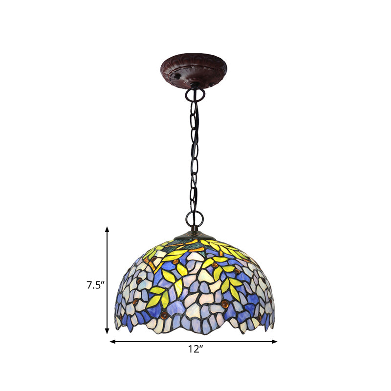 1/2 Lights Dome Hanging Chandelier Tiffany Yellow Cut Glass Pendant Lamp for Kitchen, 8"/12"/16" W Clearhalo 'Ceiling Lights' 'Chandeliers' 'Industrial' 'Middle Century Chandeliers' 'Tiffany Chandeliers' 'Tiffany close to ceiling' 'Tiffany' Lighting' 317679