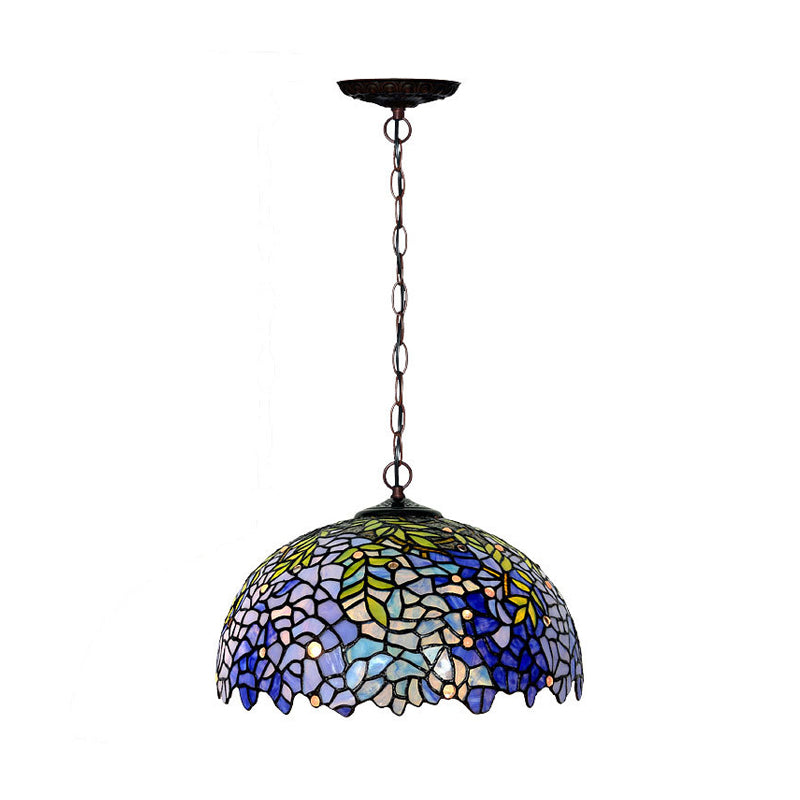 1/2 Lights Dome Hanging Chandelier Tiffany Yellow Cut Glass Pendant Lamp for Kitchen, 8"/12"/16" W Yellow 16" Clearhalo 'Ceiling Lights' 'Chandeliers' 'Industrial' 'Middle Century Chandeliers' 'Tiffany Chandeliers' 'Tiffany close to ceiling' 'Tiffany' Lighting' 317680