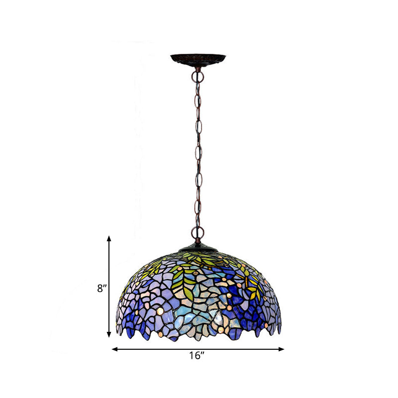 1/2 Lights Dome Hanging Chandelier Tiffany Yellow Cut Glass Pendant Lamp for Kitchen, 8"/12"/16" W Clearhalo 'Ceiling Lights' 'Chandeliers' 'Industrial' 'Middle Century Chandeliers' 'Tiffany Chandeliers' 'Tiffany close to ceiling' 'Tiffany' Lighting' 317681