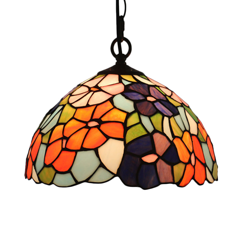 Black Blossom Down Lighting Mediterranean 1 Light Red/Yellow/Blue Stained Glass Ceiling Pendant Light Orange Clearhalo 'Ceiling Lights' 'Chandeliers' 'Industrial' 'Middle Century Pendants' 'Pendant Lights' 'Pendants' 'Tiffany close to ceiling' 'Tiffany Pendants' 'Tiffany' Lighting' 317731