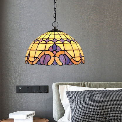 Domed Drop Pendant Tiffany-Style Blue Stained Glass 12"/16" W 1 Light Coffee Chandelier Light for Dining Room Blue 12" Clearhalo 'Ceiling Lights' 'Chandeliers' 'Industrial' 'Middle Century Chandeliers' 'Pendant Lights' 'Tiffany Chandeliers' 'Tiffany close to ceiling' 'Tiffany' Lighting' 317740