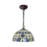Domed Drop Pendant Tiffany-Style Blue Stained Glass 12"/16" W 1 Light Coffee Chandelier Light for Dining Room Clearhalo 'Ceiling Lights' 'Chandeliers' 'Industrial' 'Middle Century Chandeliers' 'Pendant Lights' 'Tiffany Chandeliers' 'Tiffany close to ceiling' 'Tiffany' Lighting' 317743