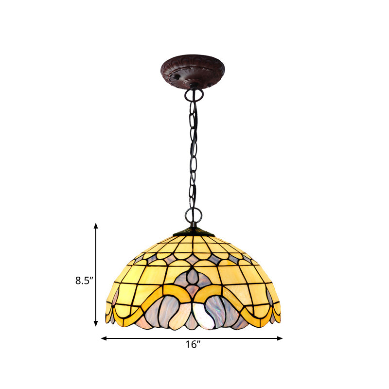 Domed Drop Pendant Tiffany-Style Blue Stained Glass 12"/16" W 1 Light Coffee Chandelier Light for Dining Room Clearhalo 'Ceiling Lights' 'Chandeliers' 'Industrial' 'Middle Century Chandeliers' 'Pendant Lights' 'Tiffany Chandeliers' 'Tiffany close to ceiling' 'Tiffany' Lighting' 317747