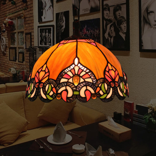 Victorian Domed Ceiling Pendant 1 Light Orange Cut Glass Hanging Light Kit for Living Room Clearhalo 'Ceiling Lights' 'Industrial' 'Middle Century Pendants' 'Pendant Lights' 'Pendants' 'Tiffany close to ceiling' 'Tiffany Pendants' 'Tiffany' Lighting' 317767