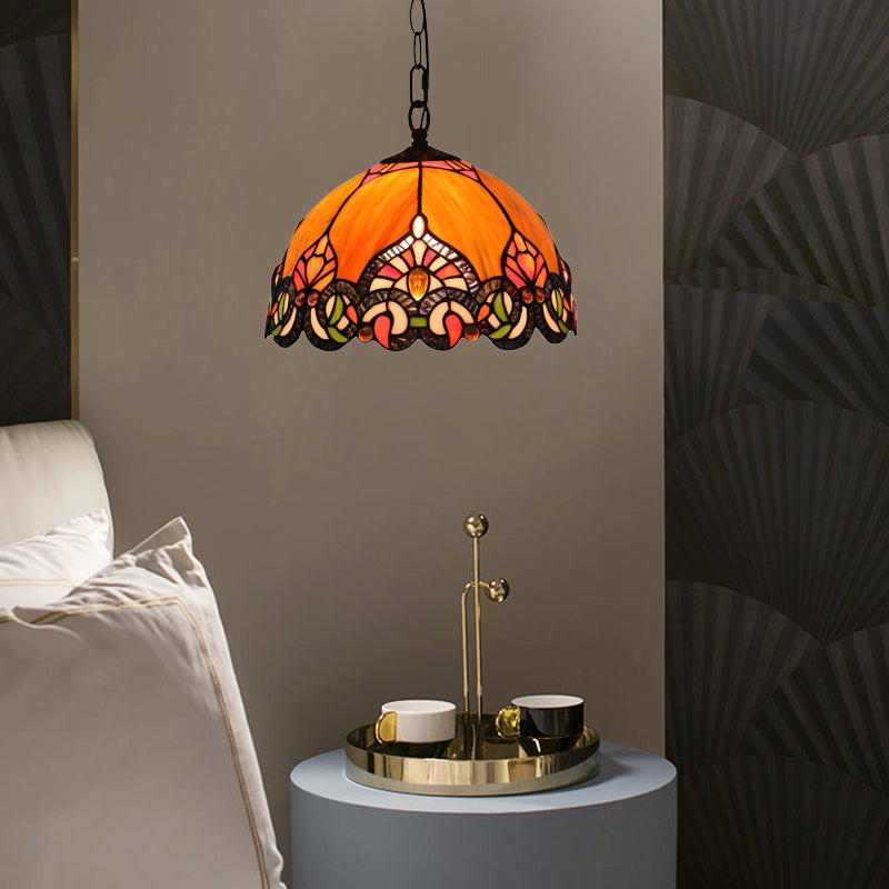 Victorian Domed Ceiling Pendant 1 Light Orange Cut Glass Hanging Light Kit for Living Room Clearhalo 'Ceiling Lights' 'Industrial' 'Middle Century Pendants' 'Pendant Lights' 'Pendants' 'Tiffany close to ceiling' 'Tiffany Pendants' 'Tiffany' Lighting' 317768
