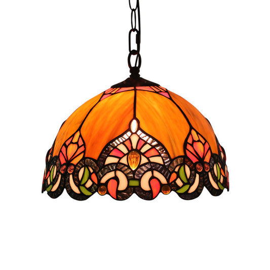 Victorian Domed Ceiling Pendant 1 Light Orange Cut Glass Hanging Light Kit for Living Room Clearhalo 'Ceiling Lights' 'Industrial' 'Middle Century Pendants' 'Pendant Lights' 'Pendants' 'Tiffany close to ceiling' 'Tiffany Pendants' 'Tiffany' Lighting' 317769