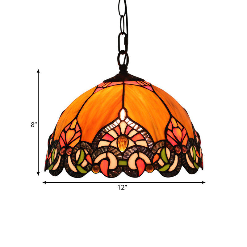Victorian Domed Ceiling Pendant 1 Light Orange Cut Glass Hanging Light Kit for Living Room Clearhalo 'Ceiling Lights' 'Industrial' 'Middle Century Pendants' 'Pendant Lights' 'Pendants' 'Tiffany close to ceiling' 'Tiffany Pendants' 'Tiffany' Lighting' 317770
